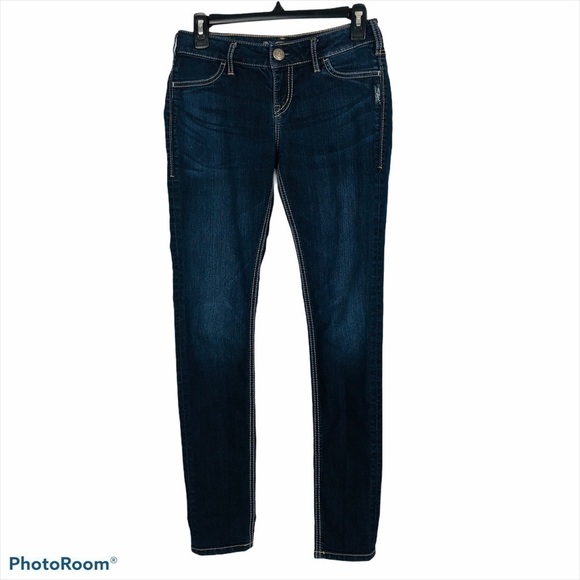 SILVER Women’s Blue Jean Jeggings Sz 3/4 Distress - Picture 9 of 9